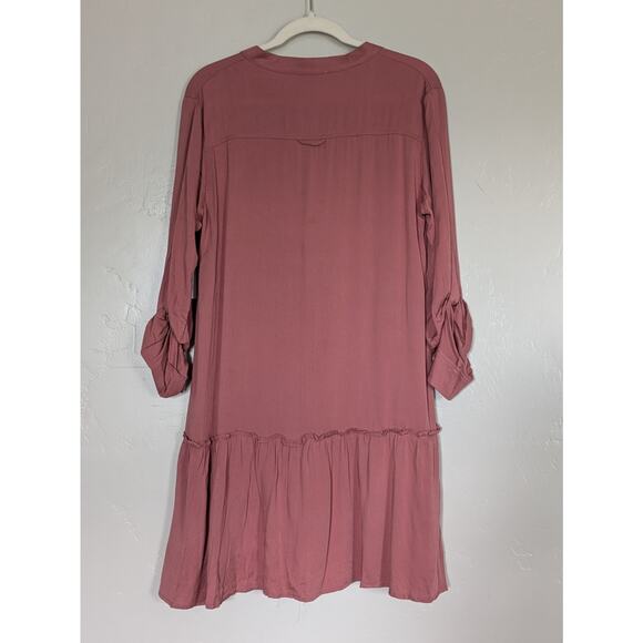 Aura Dress Womens Medium Dusty Rose Pink High Low‎ Tiered Button Down Pockets - Picture 4 of 8